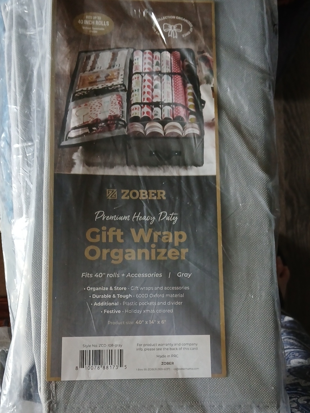 Zober Gray Gift Wrap Organizer - Heavy Duty Storage